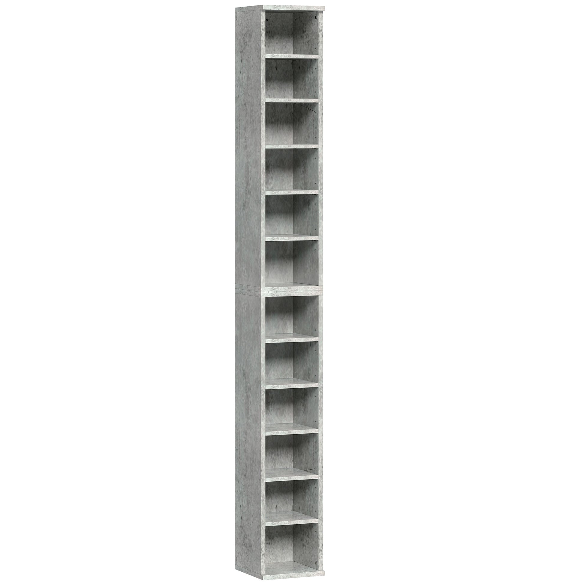 Photo of HOMCOM Set of 2 CD Media Display Shelf Unit Tower Rack with Adjustable Shelves, Cement Grey in Grey colour on a white background