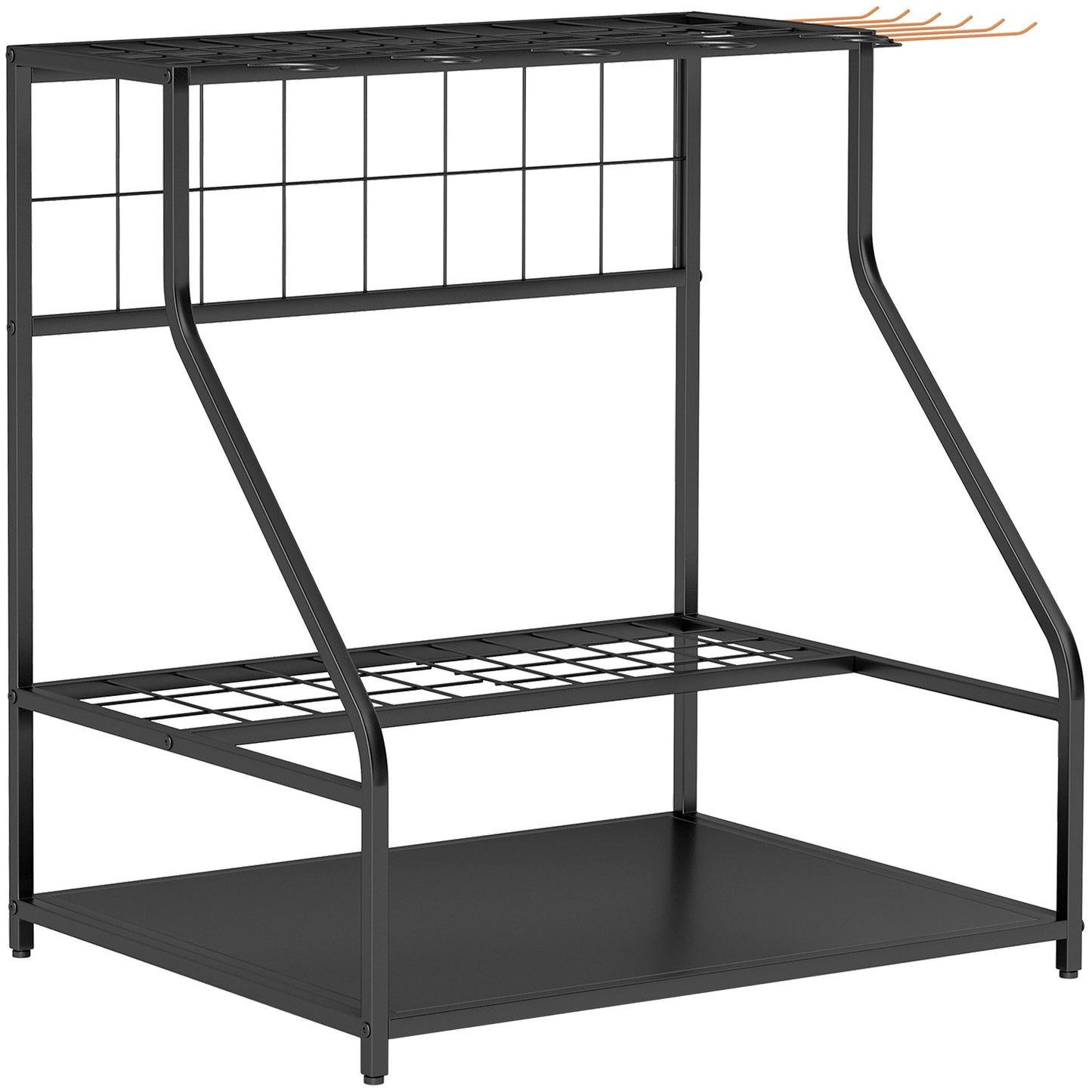 Photo of Outsunny Garden Tool Storage Rack, 3-Tier Garden Tool Rack with 11 Hooks for Long-Handled, Broom, Shovel, Rake, Holds 20 Tools in Tools colour on a white background
