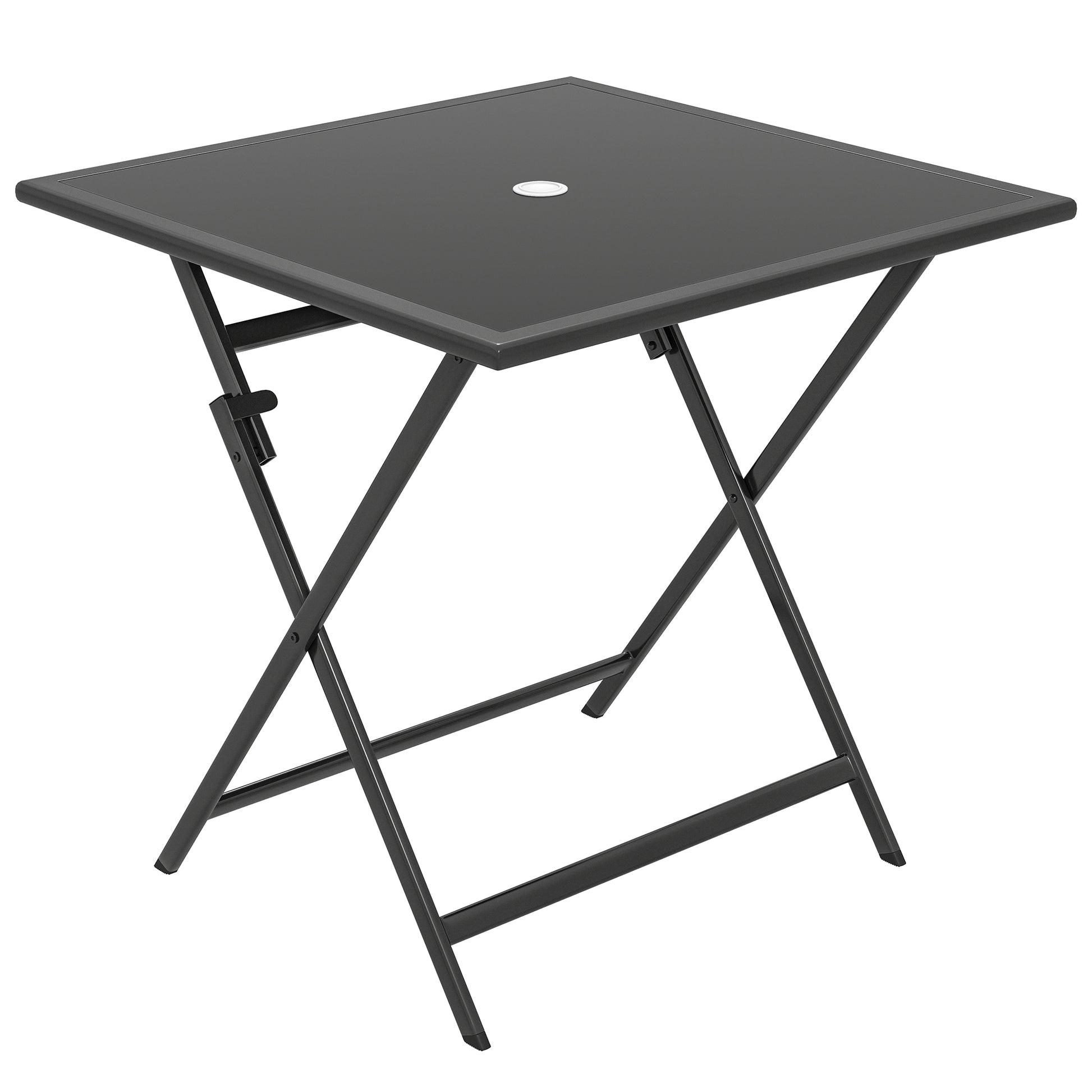 Photo of Outsunny Folding Outdoor Dining Table, Square Garden Table Tempered Glass Top with Parasol Hole Garden Patio, 70 x 70 x 70 cm in cm colour on a white background
