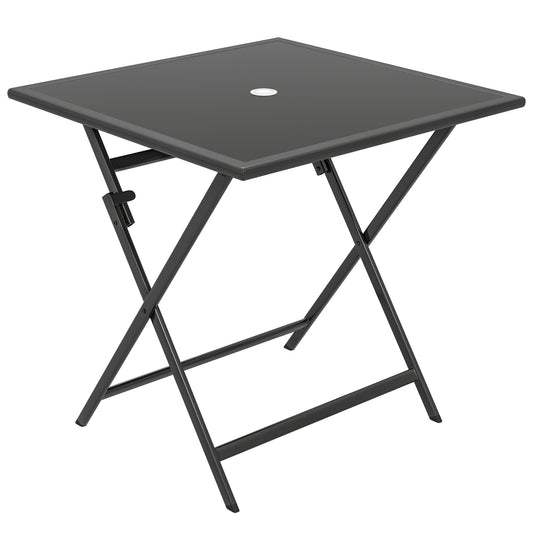 Photo of Outsunny Folding Outdoor Dining Table, Square Garden Table Tempered Glass Top with Parasol Hole Garden Patio, 70 x 70 x 70 cm in cm colour on a white background