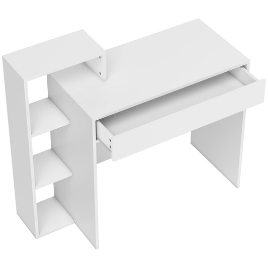 Photo of HOMCOM Desk with Storage, Computer Desk with 3 Open Shelves and Drawer, Workstation, Computer Table, White in White colour on a white background
