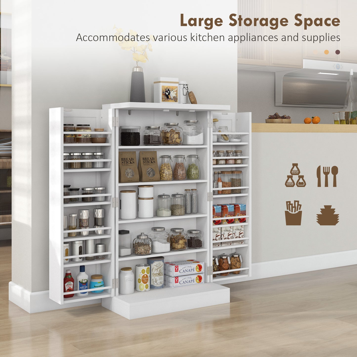 HOMCOM Kitchen Cupboard 6-tier Door Racks Freestanding Multi-Storage with Adjustable Shelves, White