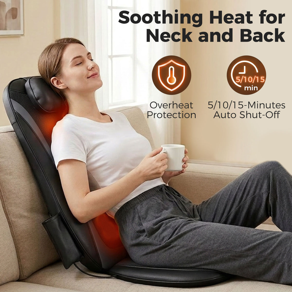 HOMCOM Back Massager with Heat, Deep Tissue Kneading Massage Chair with 3-Level Seat Vibration, Massage Chair Pad for Back Pain