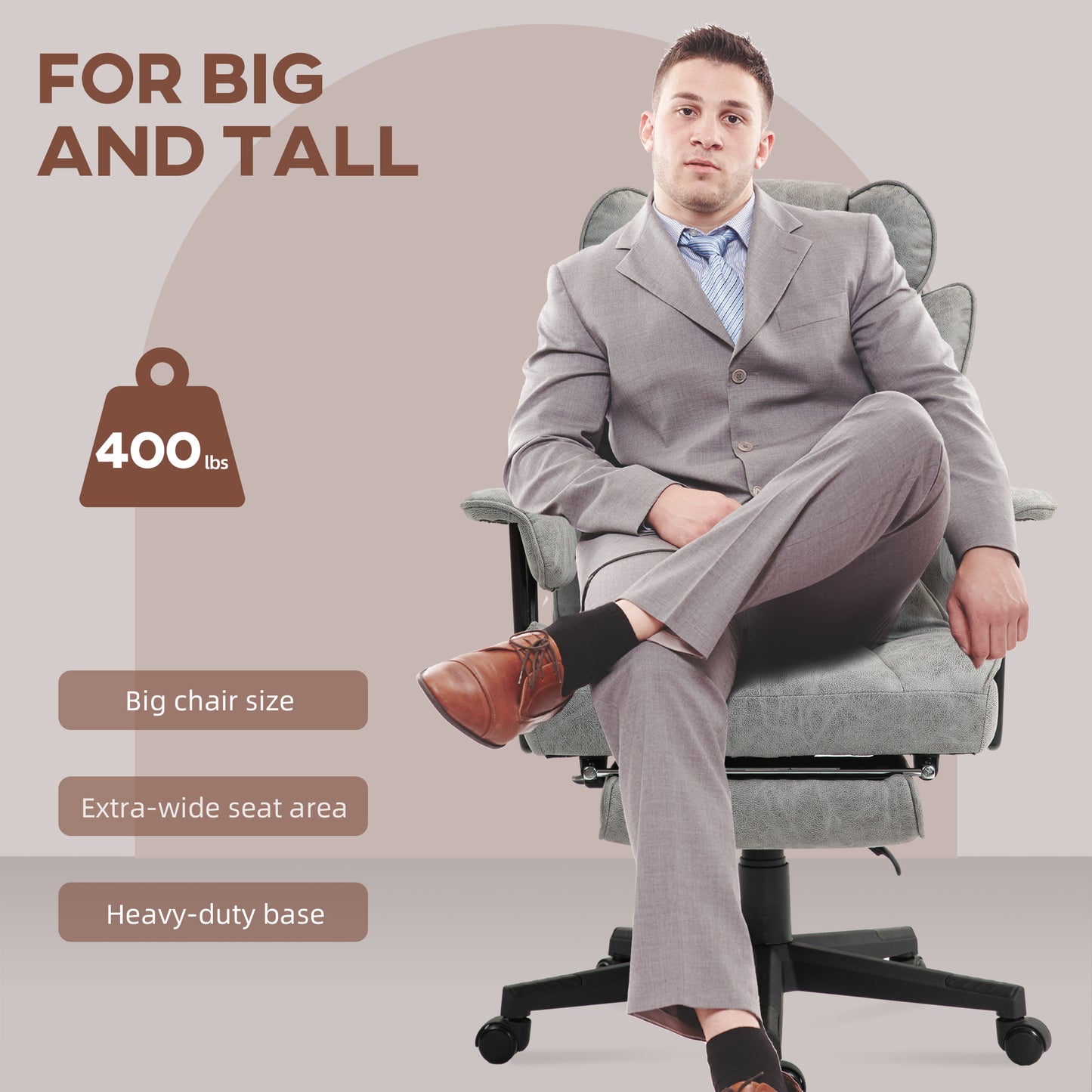HOMCOM Executive Office Chair, Ergonomic Desk Chair with Foot Rest, Lumbar Support, Reclining Function and Wide Seat, Grey