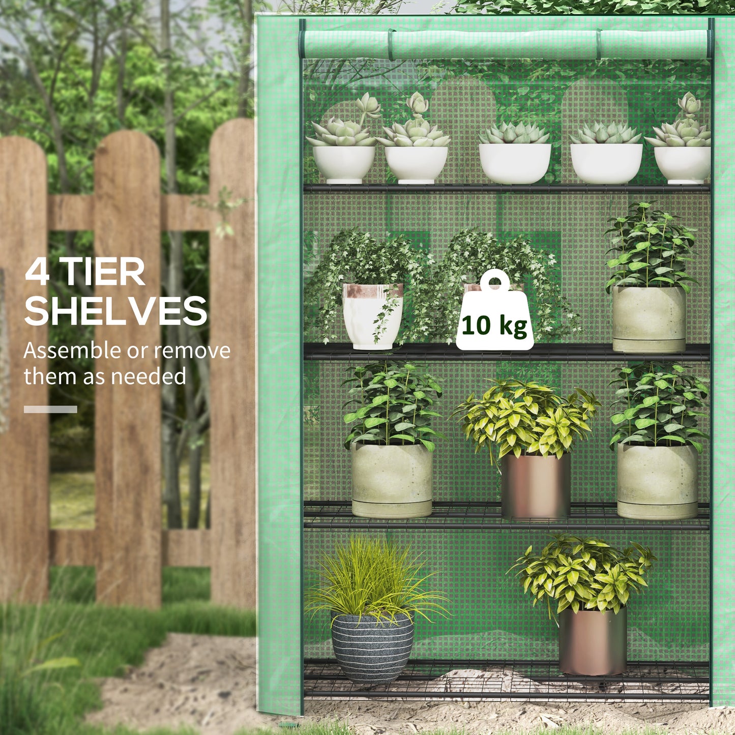 Outsunny 4 Tier Mini Greenhouse with Reinforced PE Cover, Portable Indoor Outdoor Green House with Roll-up Door and Wire Shelves, 170H x 120W x 50Dcm, Green