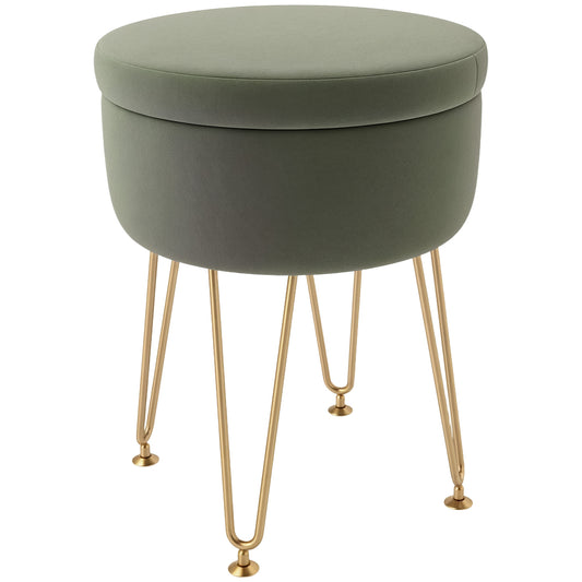 Photo of HOMCOM 5L Velvet-Feel Storage Ottoman - Green in Green colour on a white background