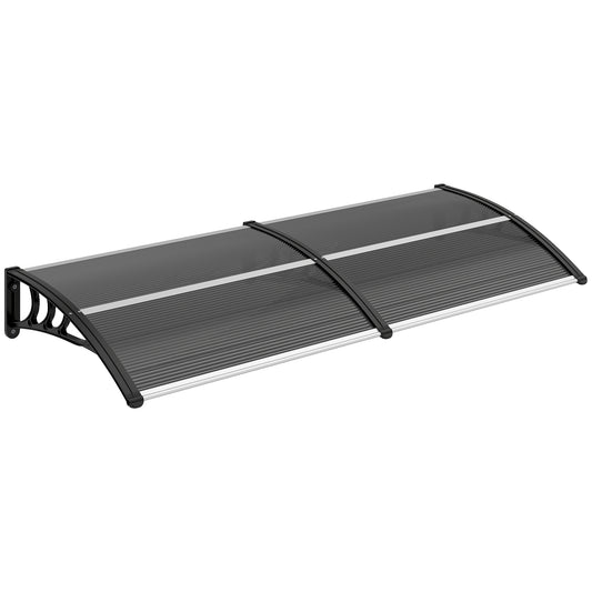 Photo of Outsunny Front Door Canopy Outdoor Awning Aluminium Rigid Plastic Polycarbonate Rain Shelter UV Water Rain Resistant 196 x 75cm Black in Black colour on a white background