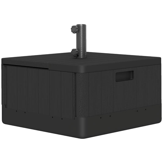Photo of Outsunny Garden Parasol Base Outdoor Umbrella Stand with Wheels Handles, Garden Umbrella Base, Filled Up to 80kg with Stand or 50kg with Water for 38, 48 mm Poles, Black in Black colour on a white background