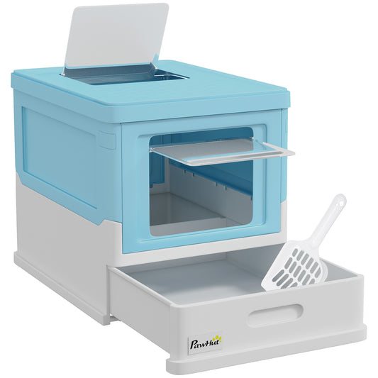 Photo of PawHut Hooded Cat Litter Box, Portable Pet Toilet, with Scoop, Front Entry - Light Blue in Blue colour on a white background