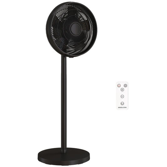 Photo of HOMCOM 40 cm Standing Fan, Cooling Floor Fan with 80° Oscillating, Adjustable Tilt and Height, 4 Speed, Remote Control, Black in Black colour on a white background
