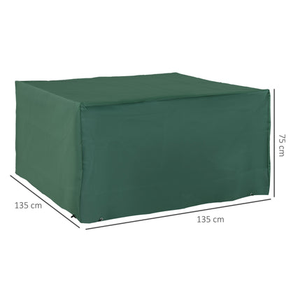 Outsunny green furniture cover, shown with dimensions of 135 x 135 x 75 cm