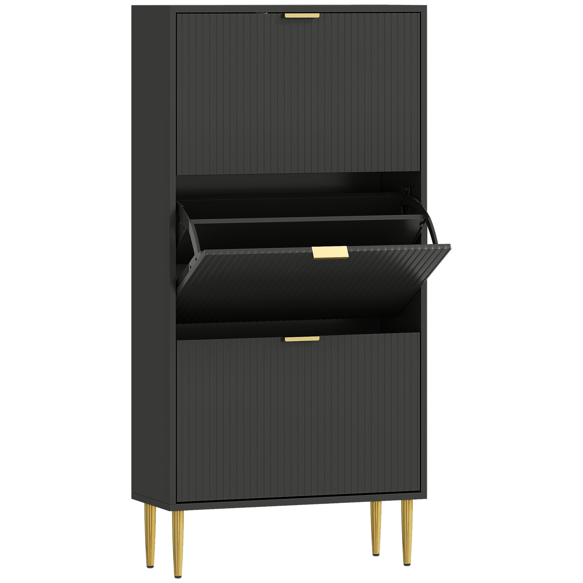 Photo of HOMCOM Elegant Three-Drawer Shoe Cabinet - Black in Black colour on a white background