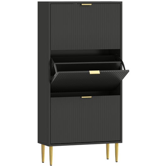 Photo of HOMCOM Elegant Three-Drawer Shoe Cabinet - Black in Black colour on a white background