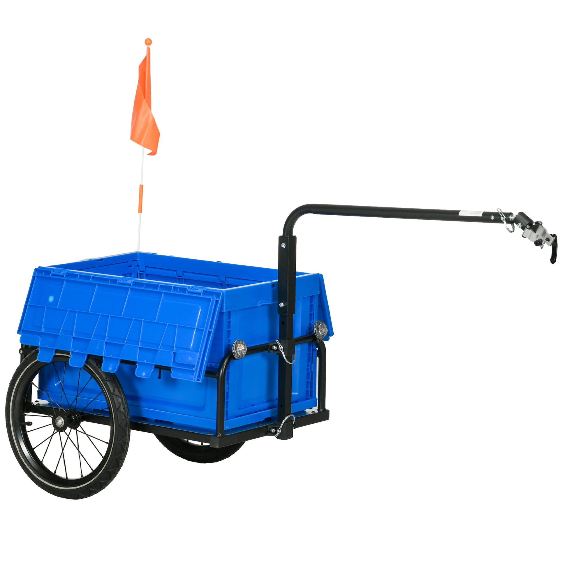 Photo of HOMCOM Steel Trailer for Bike, Bicycle Cargo Trailer with 65L Foldable Storage Box and Safe Reflectors, Max Load 40KG, Blue in Blue colour on a white background