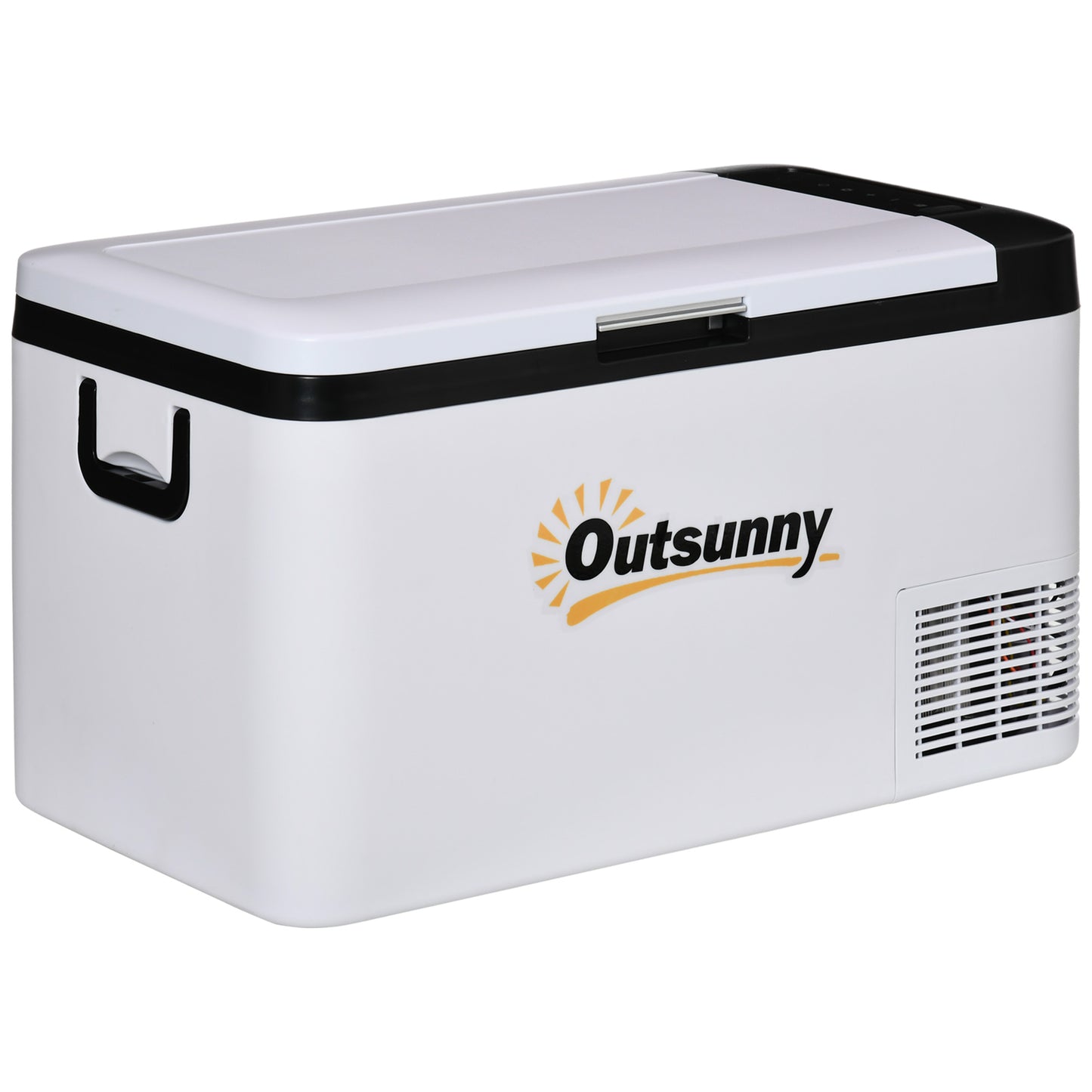 Photo of Outsunny 12V Car Refrigerator w/ LED Light & Foldable Handles, 25L Portable Compressor Cooler, Fridge Freezer with 12/24V DC and 110-240V AC for Campervan RV Boat Travel in Travel colour on a white background
