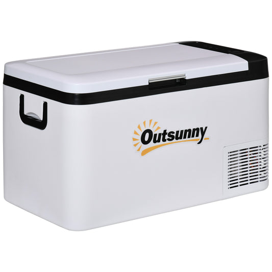 Photo of Outsunny 12V Car Refrigerator w/ LED Light & Foldable Handles, 25L Portable Compressor Cooler, Fridge Freezer with 12/24V DC and 110-240V AC for Campervan RV Boat Travel in Travel colour on a white background
