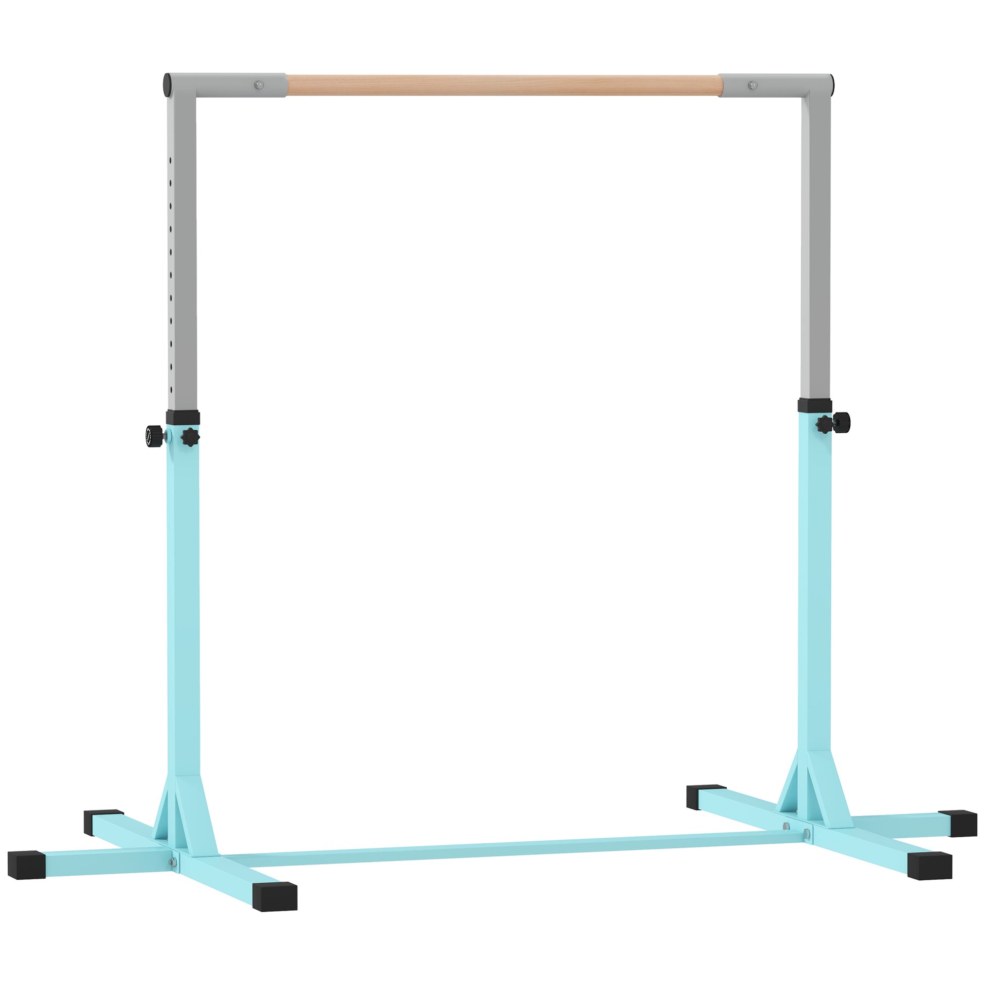 Photo of HOMCOM Height Adjustable Gymnastics Horizontal Bar for Kids, Children Junior Kip High Bar Fitness, Light Blue in Blue colour on a white background