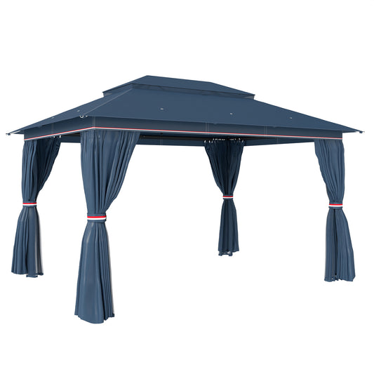 Photo of Outsunny 3 x 4 m Outdoor Garden Gazebo with Netting and Curtains, UPF50+ Patio Gazebo Permanent Pavilion Canopy, Dark Blue in Blue colour on a white background