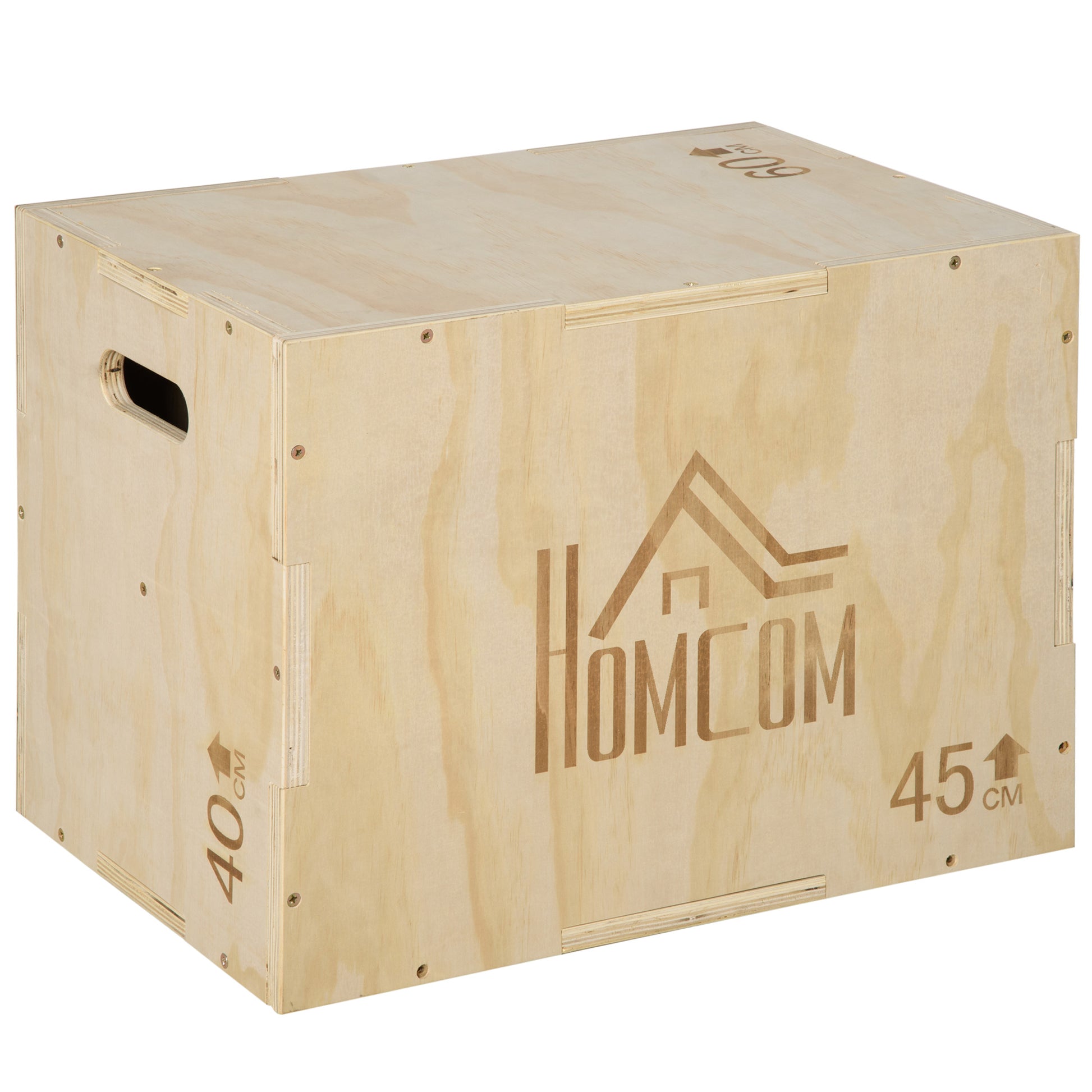 Photo of HOMCOM 3-in-1 Wooden Plyo Box, Plyometric Jump Box with Handle Openings for Home Gym, Workout Training, 16" x 20" x 24", Natural in Natural colour on a white background