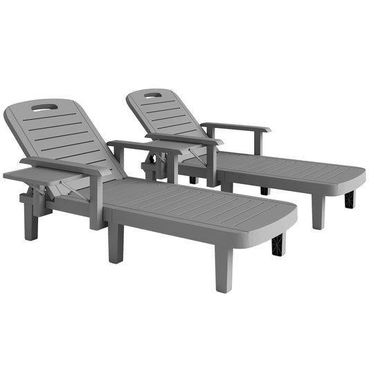 Photo of Outsunny Set of 2 Reclining Sun Loungers, 5 Positions Adjustable Outdoor Chaise Lounge Chair with Armrests, Dark Grey in Grey colour on a white background