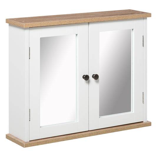 Photo of kleankin Bathroom Mirror Cabinet Wall Mounted Storage Cupboard with Double Door and Adjustable Shelf, White in White colour on a white background