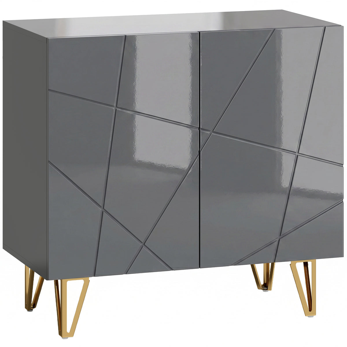 Photo of HOMCOM Modern Luxe High Gloss Sideboard, with Hairpin Legs - Grey in Grey colour on a white background