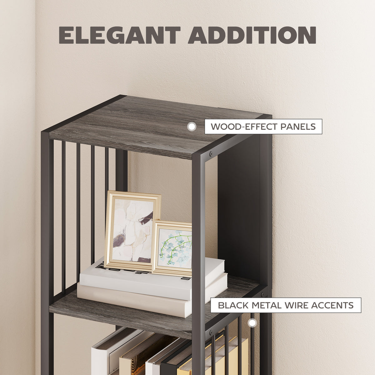HOMCOM 5-Tier Bookshelf with Steel Frame - Grey