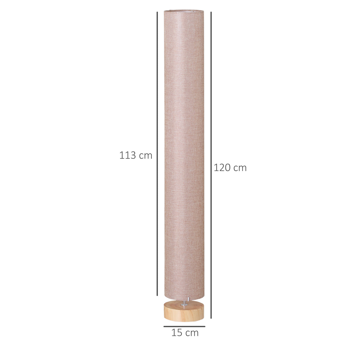 HOMCOM floor lamp with cylindrical linen shade and wooden base; 120 cm tall, 15 cm wide.
