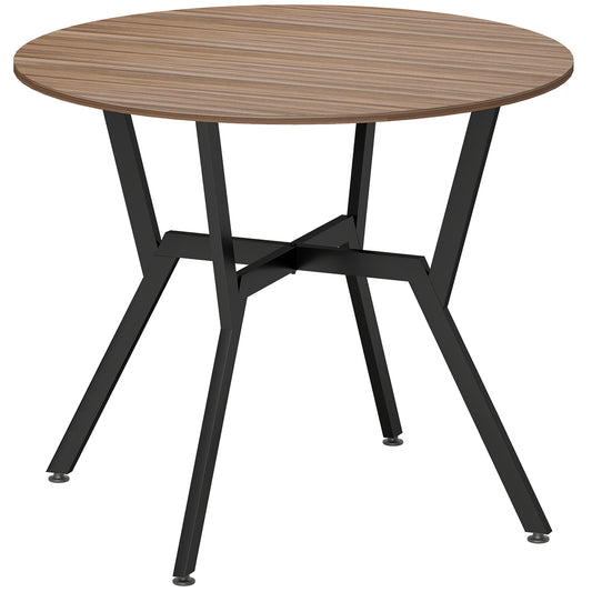Photo of HOMCOM Dining Table, Round Kitchen Table with Black Legs, Anti-slip Foot Pads for Living Room, Dining Room 90 x 76 cm, Brown in Brown colour on a white background