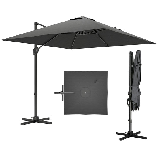 Photo of Outsunny Patio Offset Parasol Umbrella with UV Resistant, Cross Base Included, Weights Required - Dark Grey in Grey colour on a white background