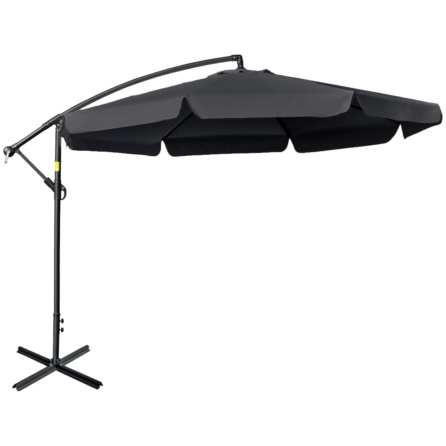 Photo of Outsunny 2.7m Garden Banana Parasol Cantilever Umbrella with Crank Handle and Cross Base for Outdoor, Hanging Sun Shade, Black in Black colour on a white background