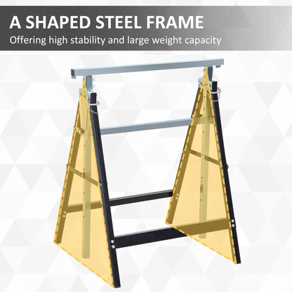 Steel trestle with A-shaped frame and black crossbars