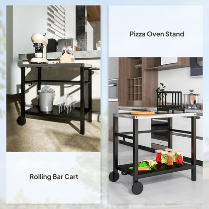 Outsunny rolling grill cart shown as a bar cart and pizza oven stand