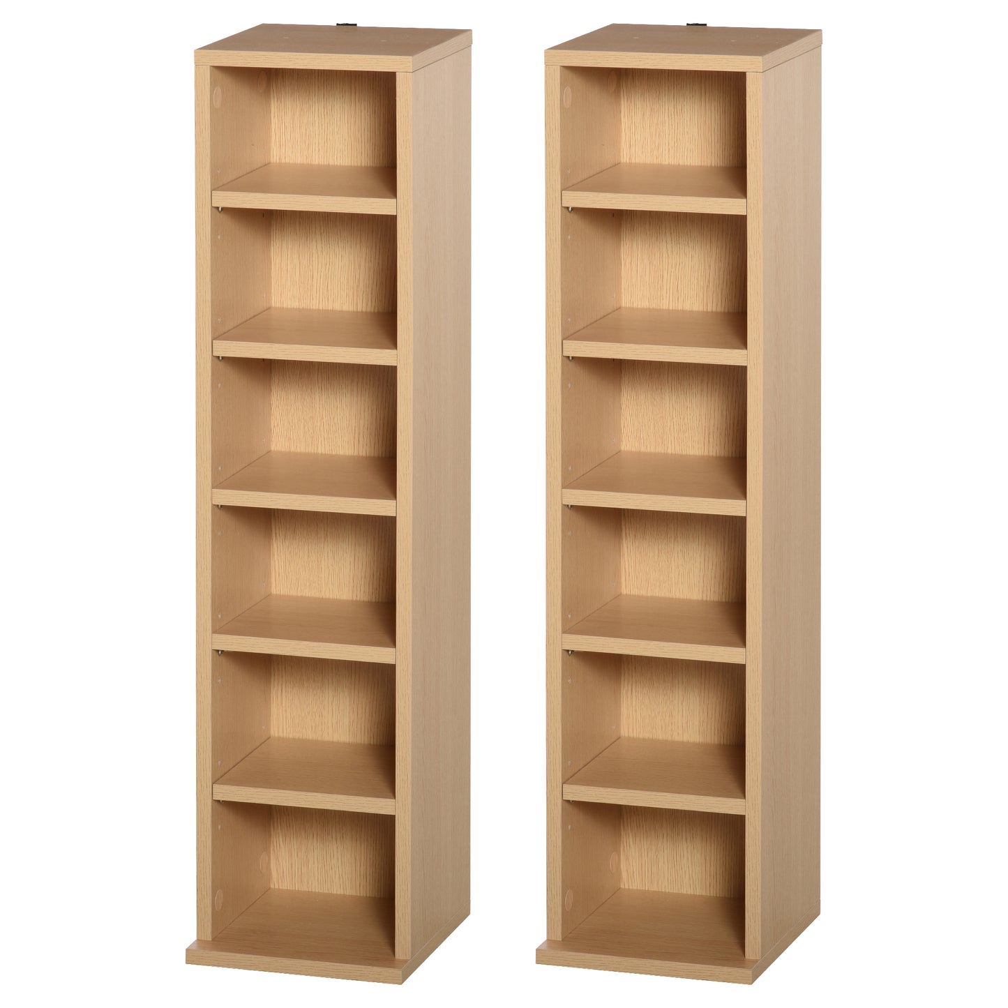 Photo of HOMCOM 204 CD Media Display Shelf Unit Set of 2 Blu-Ray Tower Rack w/ Adjustable Shelves Bookcase Storage Organiser, Natural Wood Colour in Colour colour on a white background