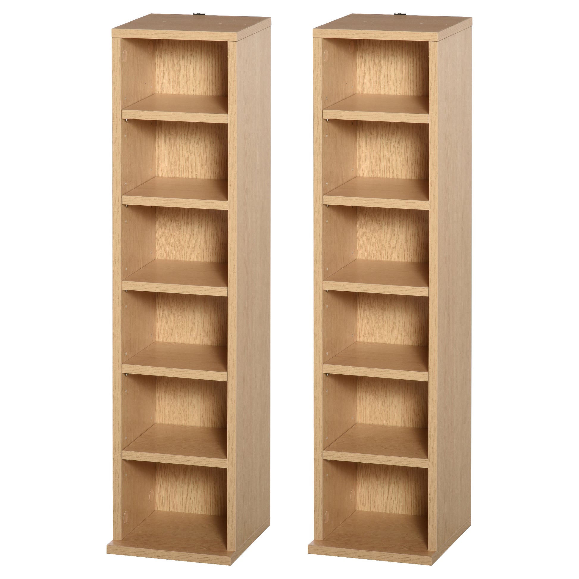Photo of HOMCOM 204 CD Media Display Shelf Unit Set of 2 Blu-Ray Tower Rack w/ Adjustable Shelves Bookcase Storage Organiser, Natural Wood Colour in Colour colour on a white background