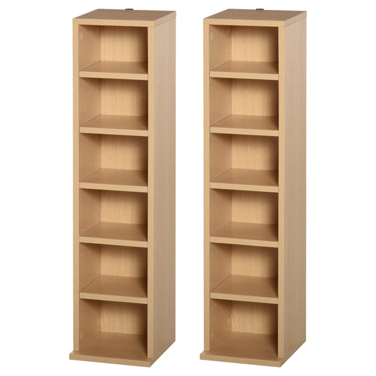 Photo of HOMCOM 204 CD Media Display Shelf Unit Set of 2 Blu-Ray Tower Rack w/ Adjustable Shelves Bookcase Storage Organiser, Natural Wood Colour in Colour colour on a white background