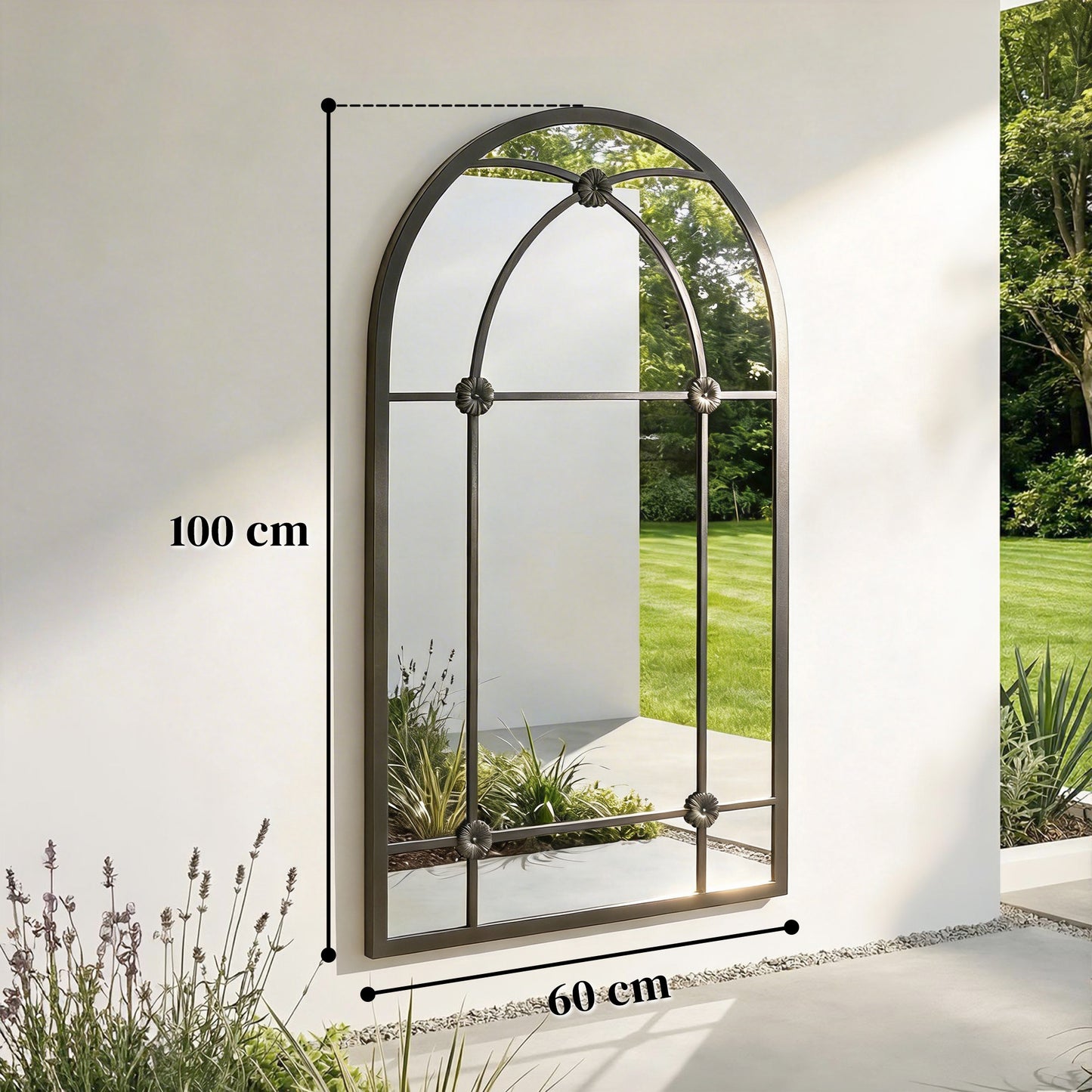 Outsunny Arched Mirror, Shatterproof Acrylic Windowpane Wall Mounted Mirror with Robust Metal Frame, 100 x 60 cm, Black