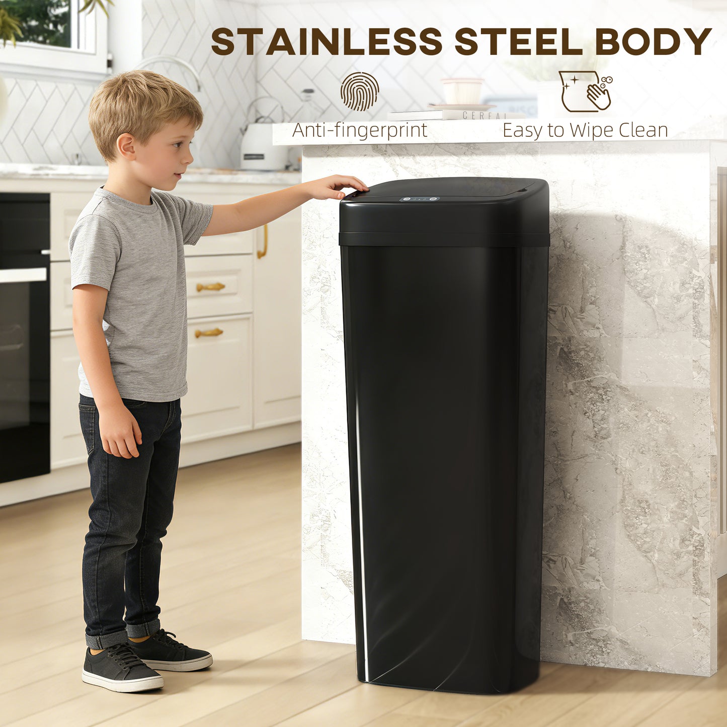HOMCOM 50L Stainless Steel Sensor Bin - Black