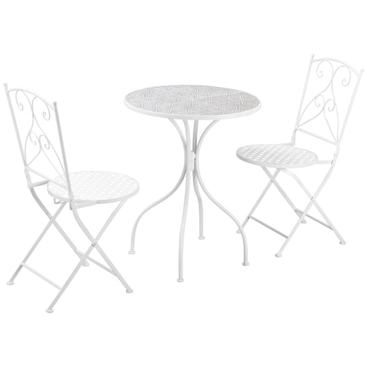 Photo of Outsunny Three-Piece Metal Bistro Set - White in White colour on a white background