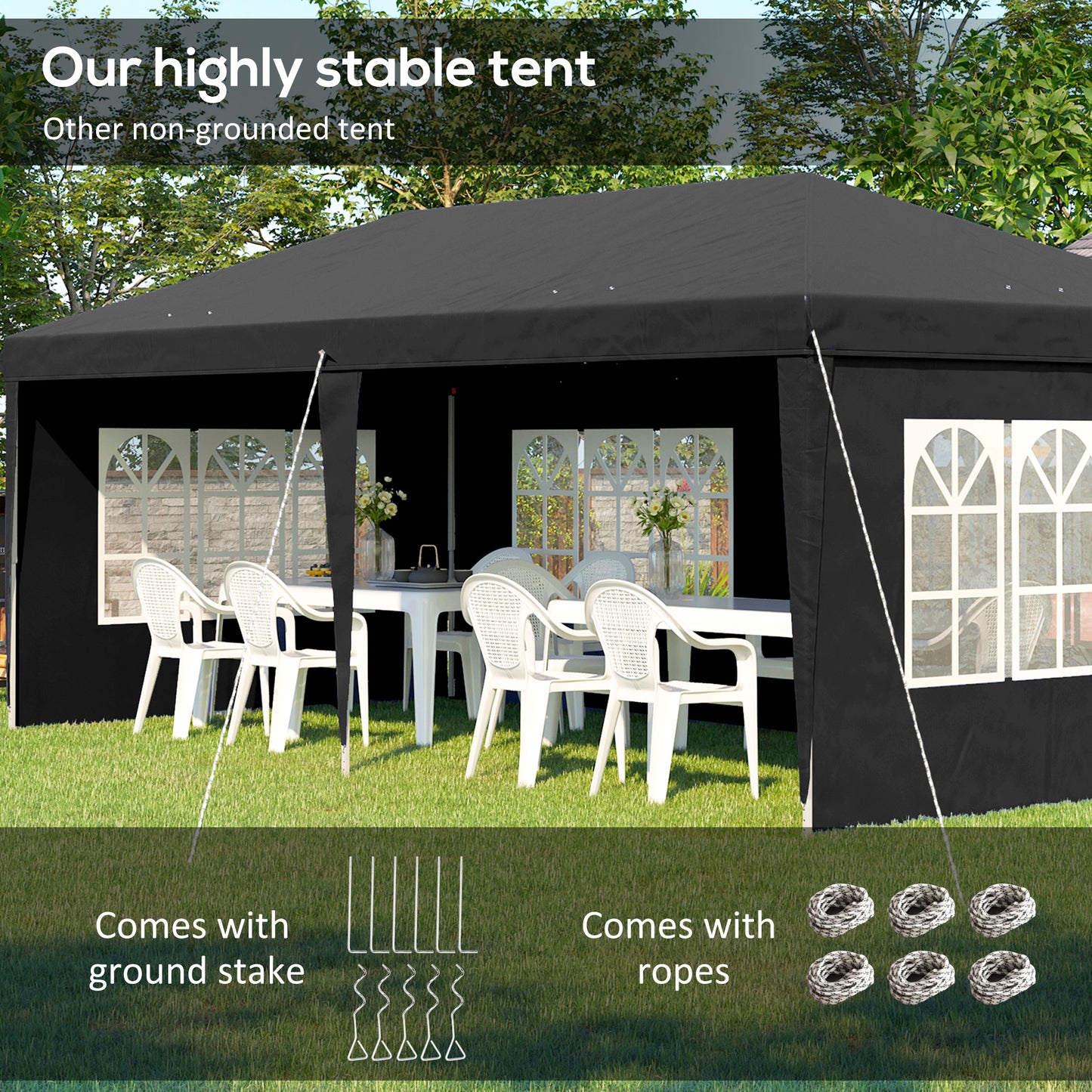 Outsunny 3 x 6m Pop-Up Gazebo, with Removable Walls - Black