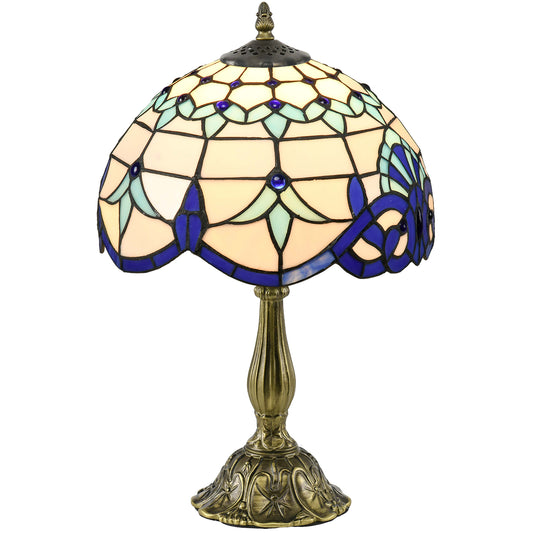 Photo of HOMCOM Tiffany Stained Glass Table Lamp, Handmade Antique Bedside Lamp for Bedroom, Living room, Home, Nightstand, Decorative Night Light, Blue in Blue colour on a white background
