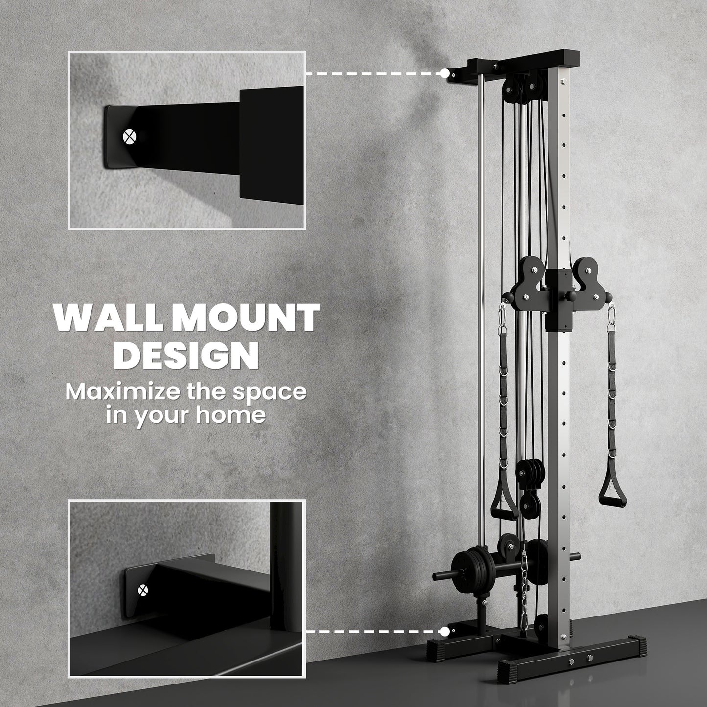SPORTNOW Wall Mount Cable Machine, 15 Positions Adjustable Cable Crossover Machine Dual Pulley System for Home Gym