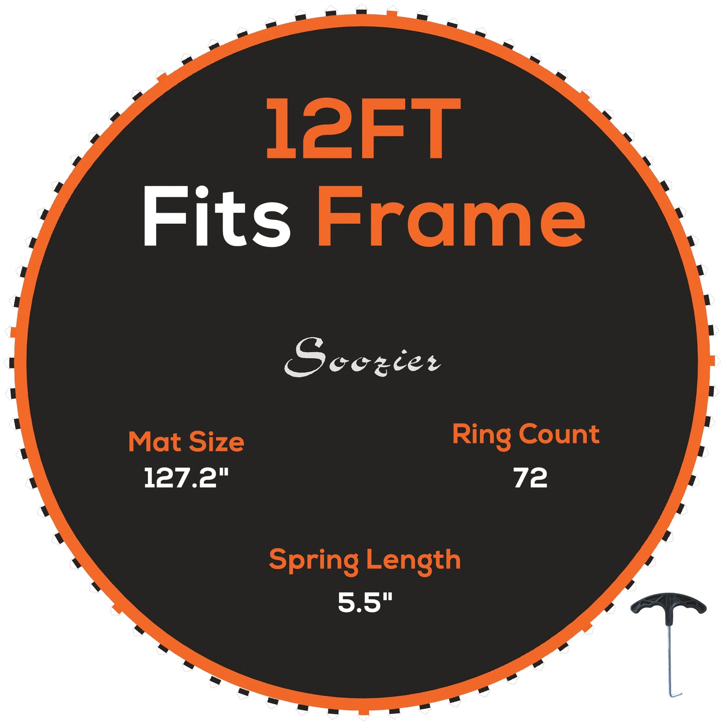 Photo of SPORTNOW Replacement Trampoline Mat with Spring Pull Tool, 72 V-Hooks, for 12ft Trampoline using 14cm Springs, Orange in Orange colour on a white background