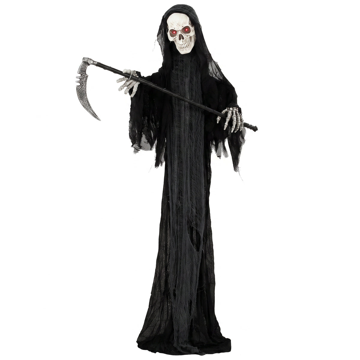 Photo of HOMCOM 183cm Life Size Animated Grim Reaper Halloween Decoration, Scary Halloween Animatronics Decor with Sound Touch Activated in Activated colour on a white background