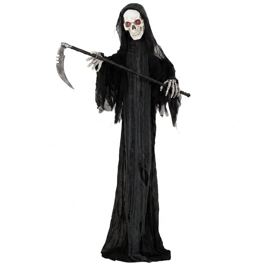 Photo of HOMCOM 183cm Life Size Animated Grim Reaper Halloween Decoration, Scary Halloween Animatronics Decor with Sound Touch Activated in Activated colour on a white background