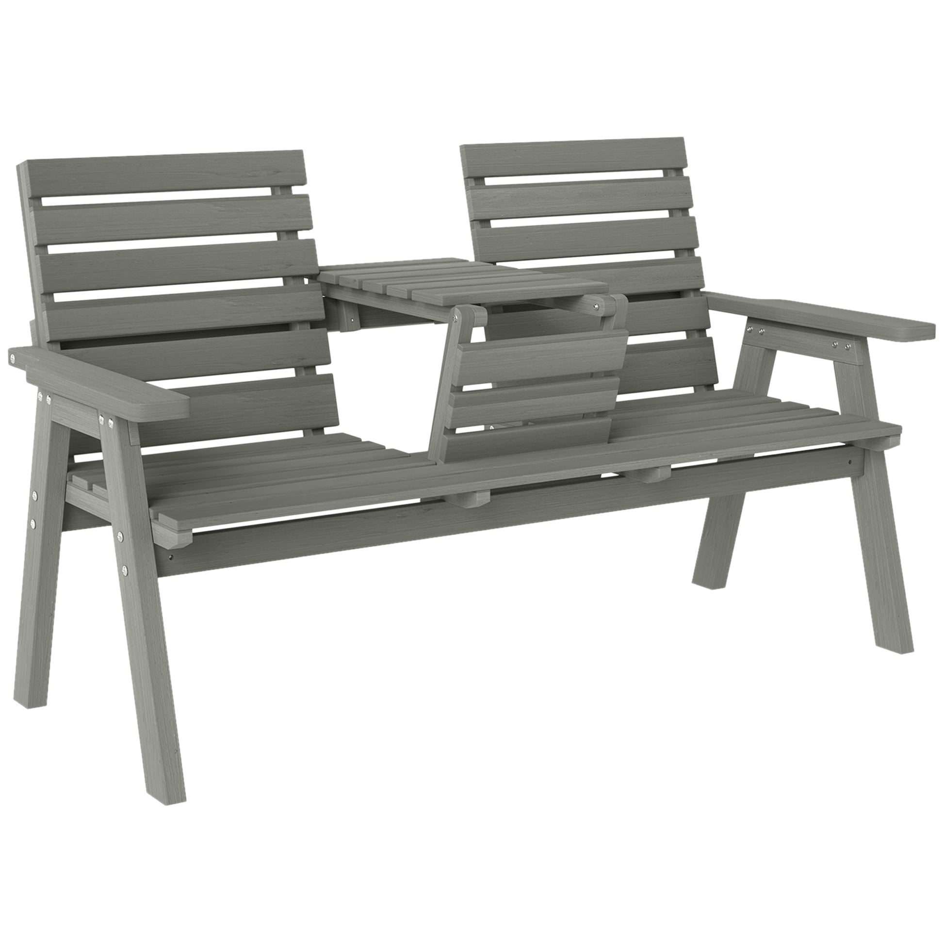 Photo of Outsunny Fir Wood Convertible 2 to 3 Seater Outdoor Garden Bench Grey in Grey colour on a white background