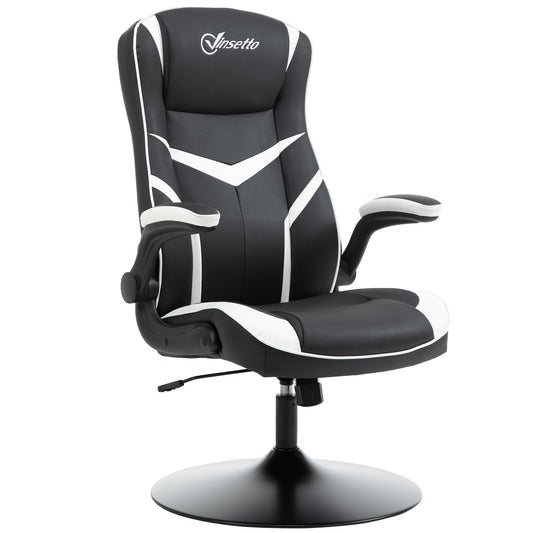 Photo of Vinsetto Gaming Chair Ergonomic Computer Chair with Adjustable Height Pedestal Base, Home Office Desk Chair PVC Leather Exclusive Swivel Chair Black in Black colour on a white background