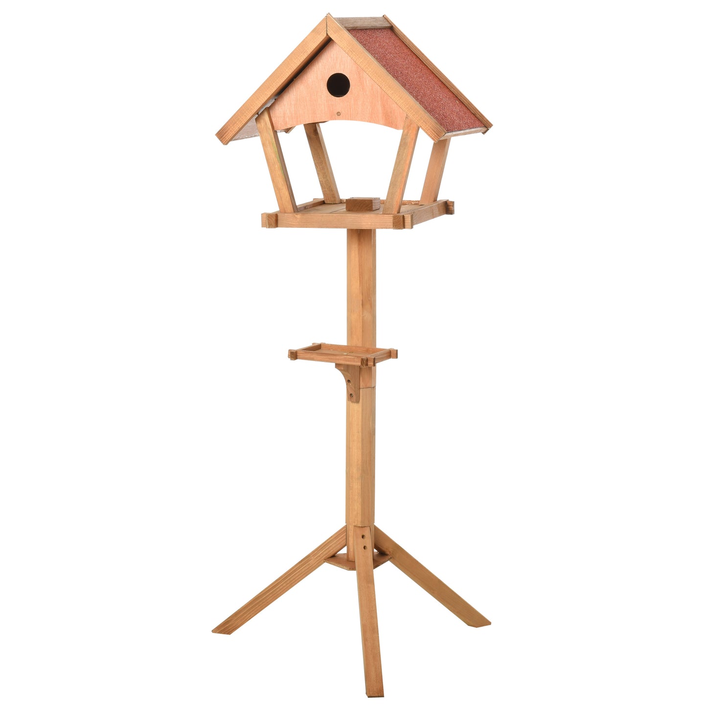 Photo of PawHut Wooden Bird Table Freestanding Feeding  Station for Garden Outside ,139H cm, Natural in Natural colour on a white background