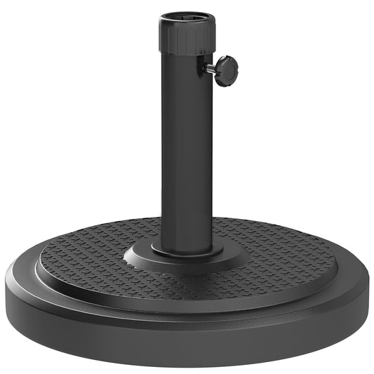 Photo of Outsunny 22kg Garden Parasol Base, Round HDPE Sun Umbrella Base, Heavy Duty Outdoor Umbrella Stand for 38mm or 48mm Outdoor Umbrella Poles, Black in Black colour on a white background