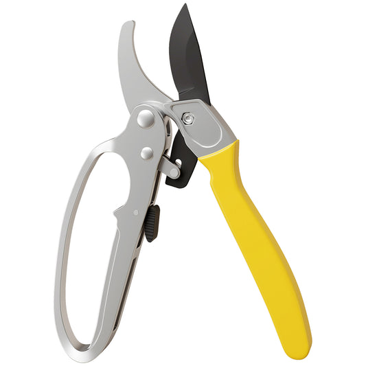 Photo of Outsunny Garden Secateurs, Pruning Shears Heavy Duty with Sharp SK5 Blade, Bypass Pruners with Safety Lock, 8", Yellow in Yellow colour on a white background